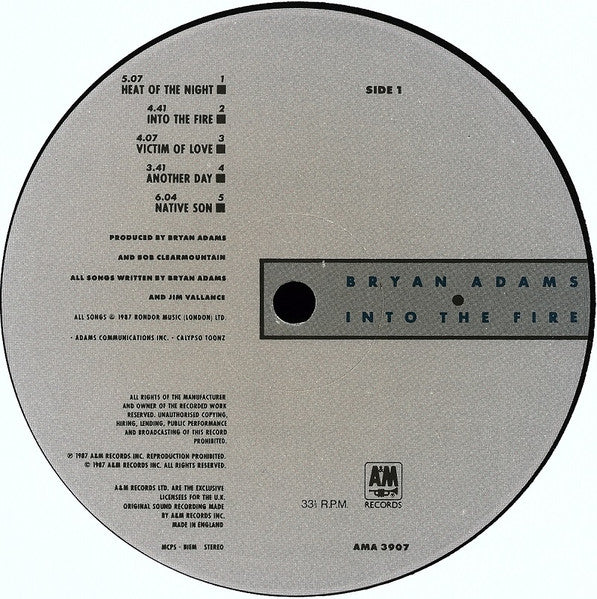 Bryan Adams - Into The Fire - Used Vinyl Record image 3