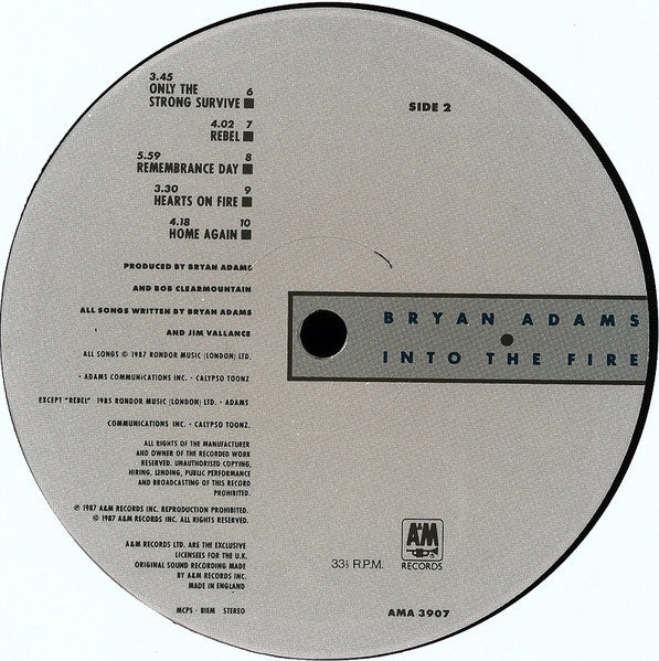 Bryan Adams - Into The Fire - Used Vinyl Record image 4