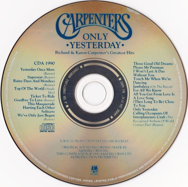 Carpenters - Only Yesterday - Richard & Karen Carpenter's Greatest H image 3