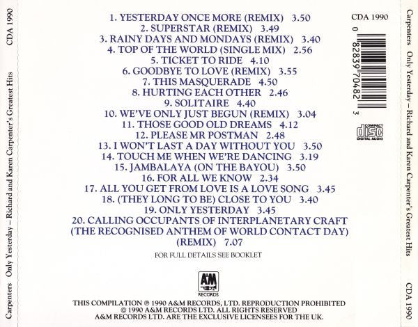 Carpenters - Only Yesterday - Richard & Karen Carpenter's Greatest H image 7