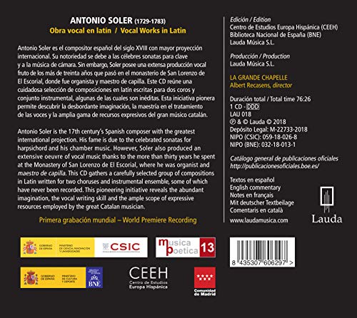 La Grande Chapelle - Antonio Soler: Obra Vocal En Latín - CD image 2