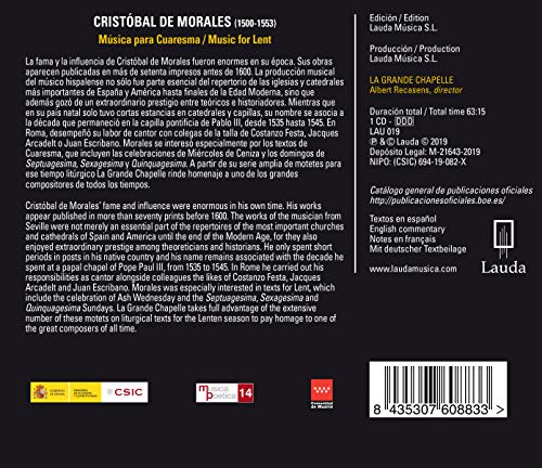 LA GRANDE CHAPELLE; - CRISTOBAL DE MORALES - LAMENTA - CD image 2