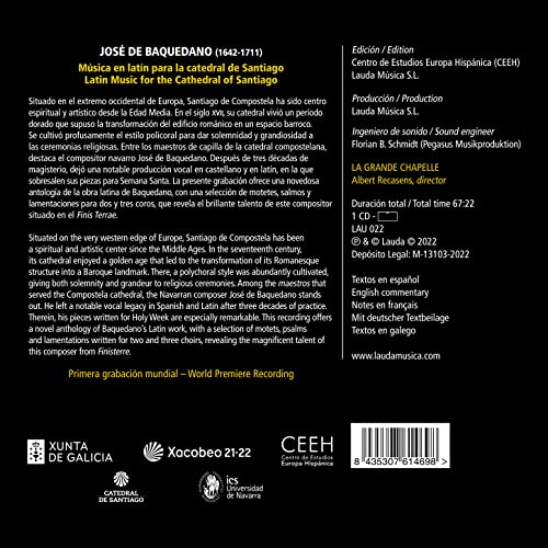 LA GRANDE CHAPELLE; - JOSE DE BAQUEDANO MUSICA PARA - CD image 2