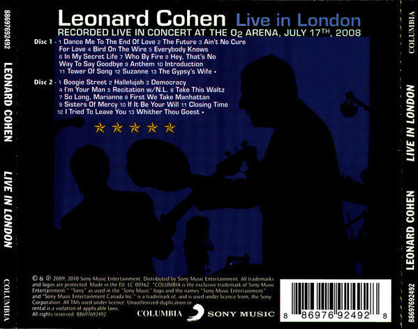 LEONARD COHEN - Live In London - CD LONGPLAY image 3