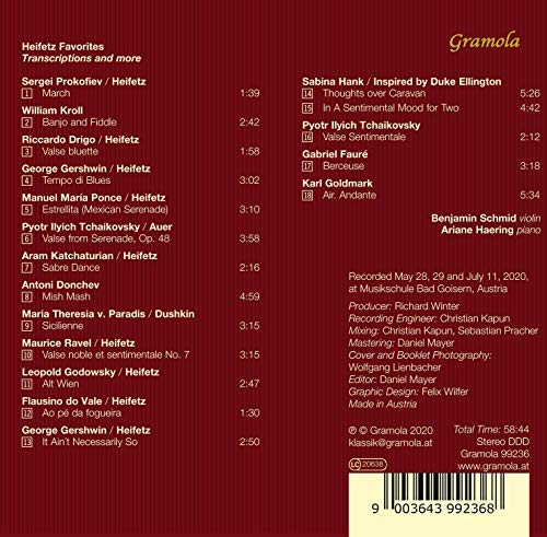 SCHMID/HAERING - HEIFETZ FAVOURITES - CD image 2