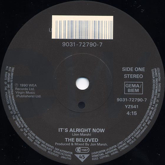 Beloved - It's Alright Now - Used Vinyl Record 7" image 3
