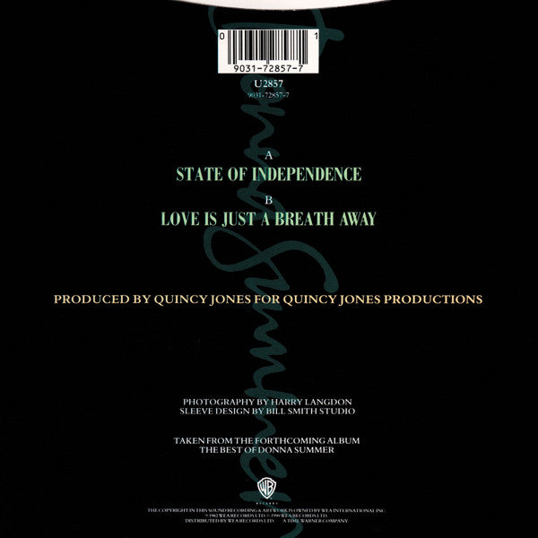 Donna Summer - State Of Independence - Used Vinyl Record 7" image 6