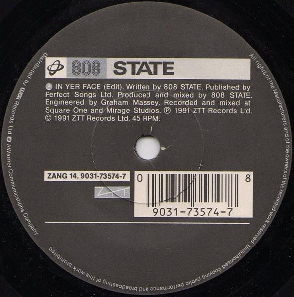 808 State - In Yer Face - Used Vinyl Record 7" image 3