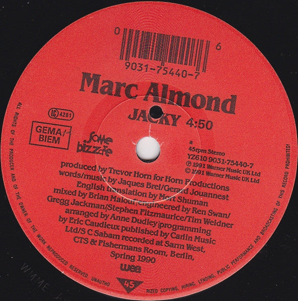 Marc Almond - Jacky - Used Vinyl Record 7" image 7