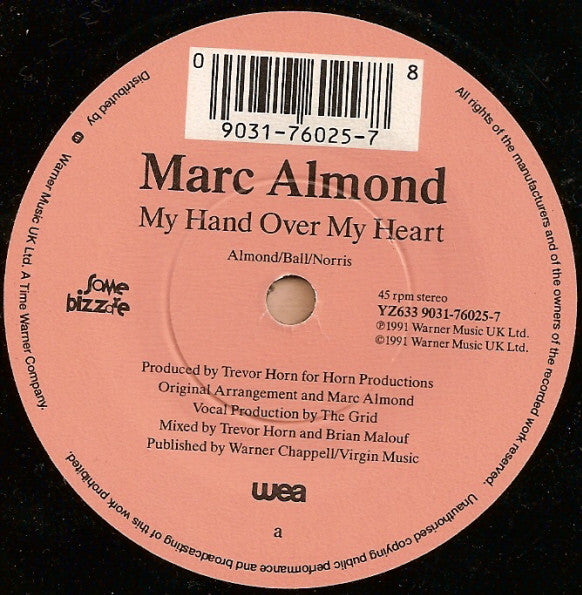 Marc Almond - My Hand Over My Heart - Used Vinyl Record 7" image 3