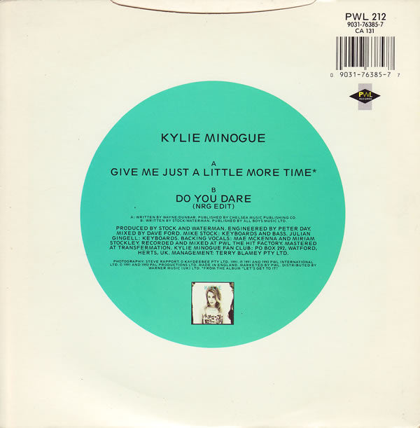 Kylie Minogue - Give Me Just A Little More Time - Used Vinyl Record 7 image 2