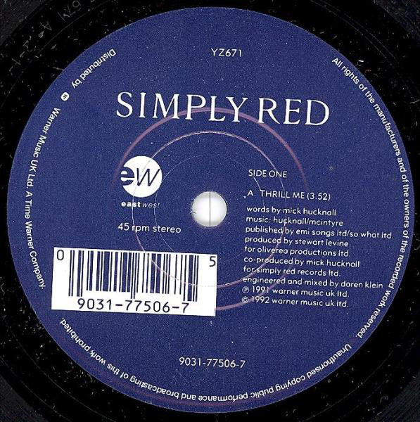 Simply Red - Thrill Me - Used Vinyl Record 7" image 7