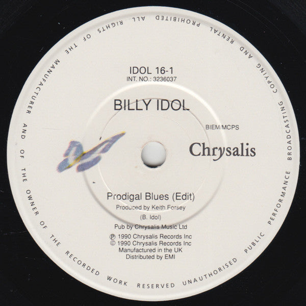 Billy Idol - Prodigal Blues - Used Vinyl Record 7" image 5