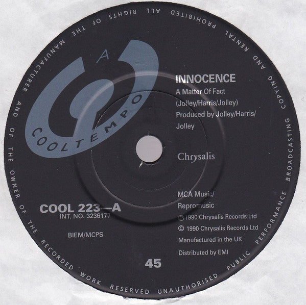 Innocence - A Matter Of Fact - Used Vinyl Record 7" image 7
