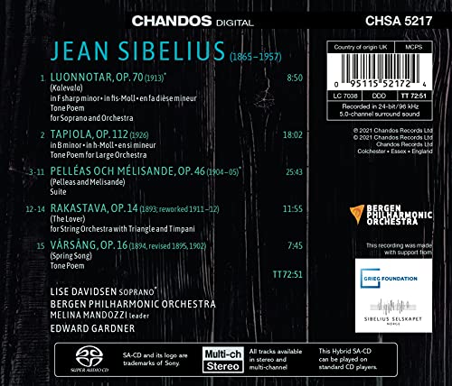 LISE DAVIDSEN/BPO/GA - SIBELIUS:LUONNOTAR - CD image 2