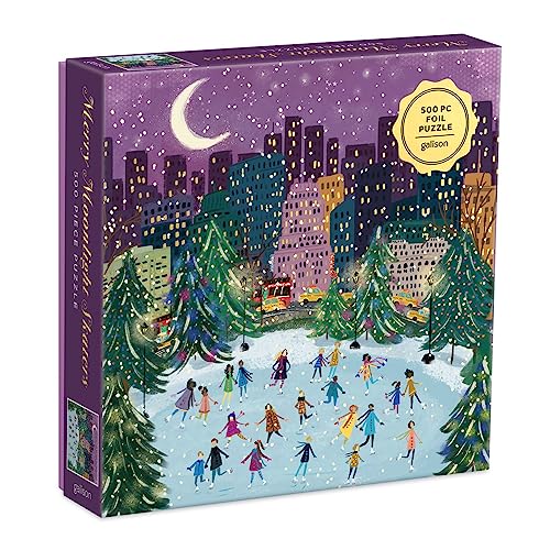 Galison - Merry Moonlight Skaters 500 Piece Foil Puzzle - Jigsaw Puzzl image 1