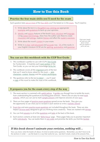 CGP Books - New Grade 9-1 GCSE English - Frankenstein Workbook (includ image 2