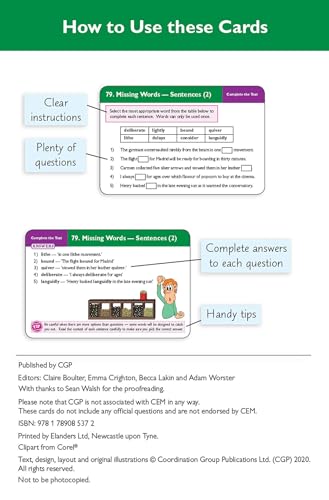 CGP Books - New 11+ CEM Revision Question Cards: Verbal Reasoning Cloz image 2