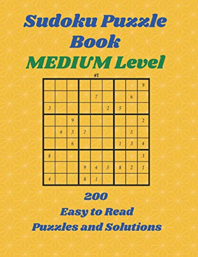 SUDOKU Puzzle Book: Medium Level, 200 Easy to Read Puzzles and Solutions, 8.5