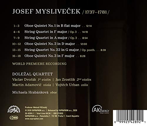 DOLEZAL QUARTET; MIC - JOSEF MYSLIVECEK OBOE QUINTET - CD image 2
