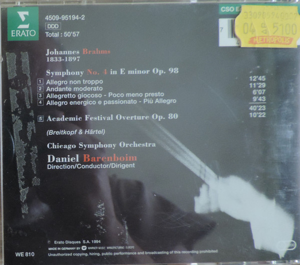 Johannes Brahms - Symphony No. 4 . Academic Festival Overture - Used image 2