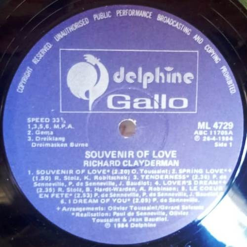 Richard Clayderman - Souvenier Of Love - Used Vinyl Record image 2