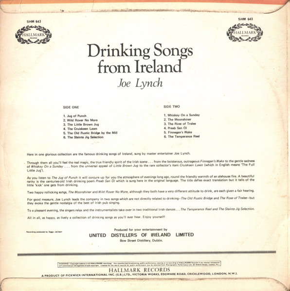 Joe Lynch - Drinking Songs From Ireland - Used Vinyl Record image 2