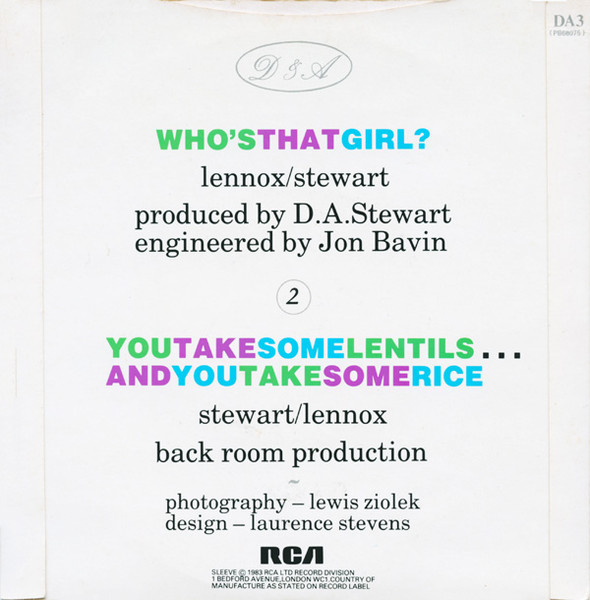 Eurythmics - Who's That Girl? - Used Vinyl Record 7" image 2
