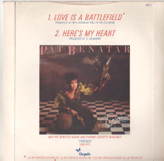 Pat Benatar - Love Is A Battlefield - Used Vinyl Record 7" image 2