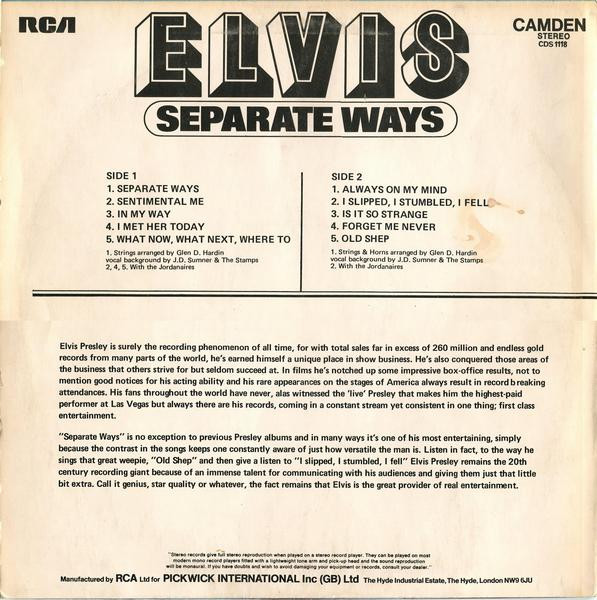 Elvis Presley - Separate Ways - Used Vinyl Record image 2