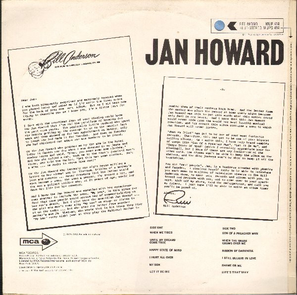 Jan Howard - Used Vinyl Record image 2