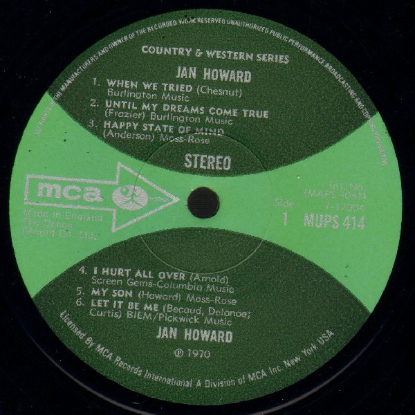 Jan Howard - Used Vinyl Record image 3