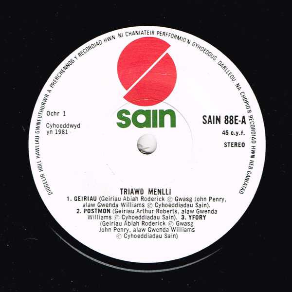 Triawd Menlli - Geiriau : Postmon - Used Vinyl Record 7" image 3