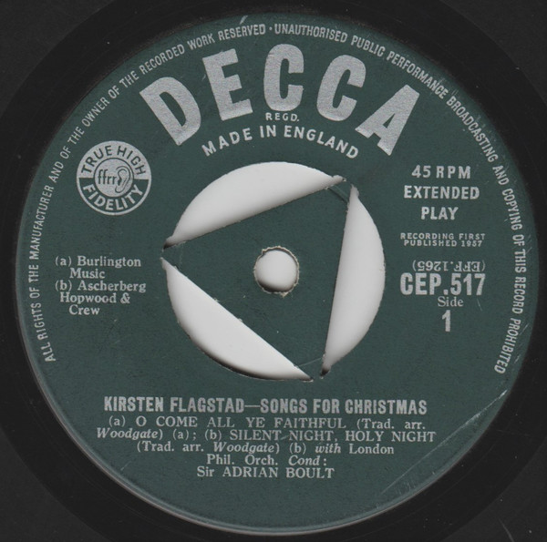 Kirsten Flagstad - Songs For Christmas - Used Vinyl Record 7" image 3