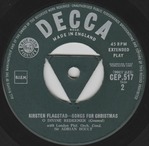Kirsten Flagstad - Songs For Christmas - Used Vinyl Record 7" image 4
