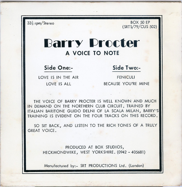 Barry Procter - A Voice To Note - Used Vinyl Record 7" image 2