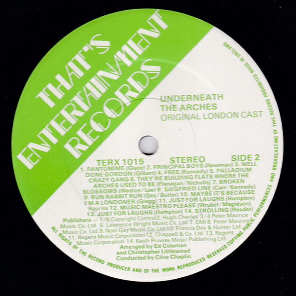 Original London Cast - Underneath The Arches - Used Vinyl Record image 4