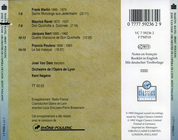 Jose van Dam - Martin · Ravel · Ibert · Poulenc - Used CD image 3