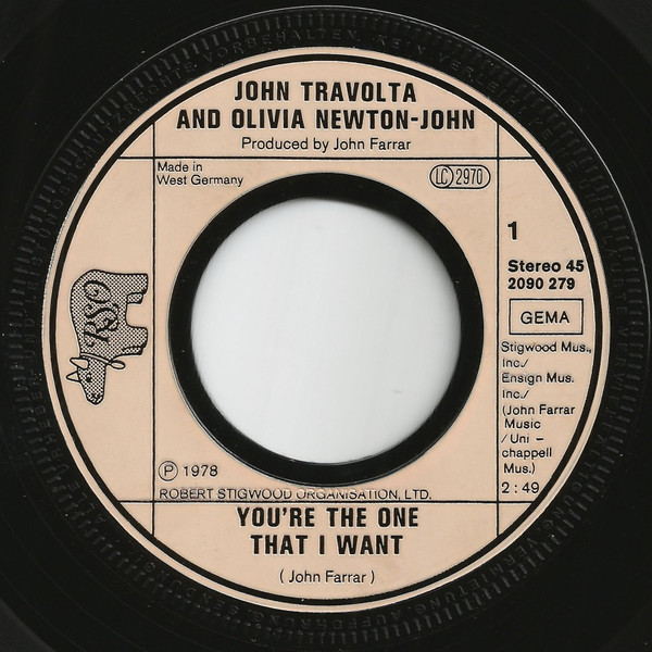 John Travolta - You're The One That I Want - Used Vinyl Record 7" image 3