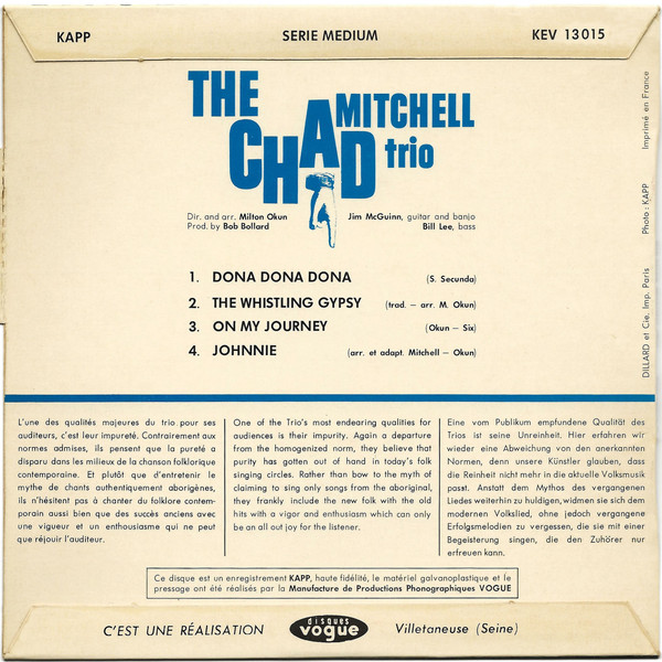 Chad Mitchell Trio - Dona Dona Dona - Used Vinyl Record 7" image 2