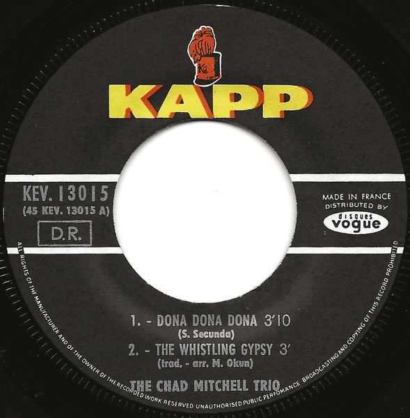 Chad Mitchell Trio - Dona Dona Dona - Used Vinyl Record 7" image 3