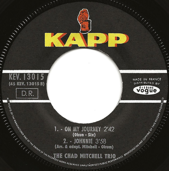 Chad Mitchell Trio - Dona Dona Dona - Used Vinyl Record 7" image 4