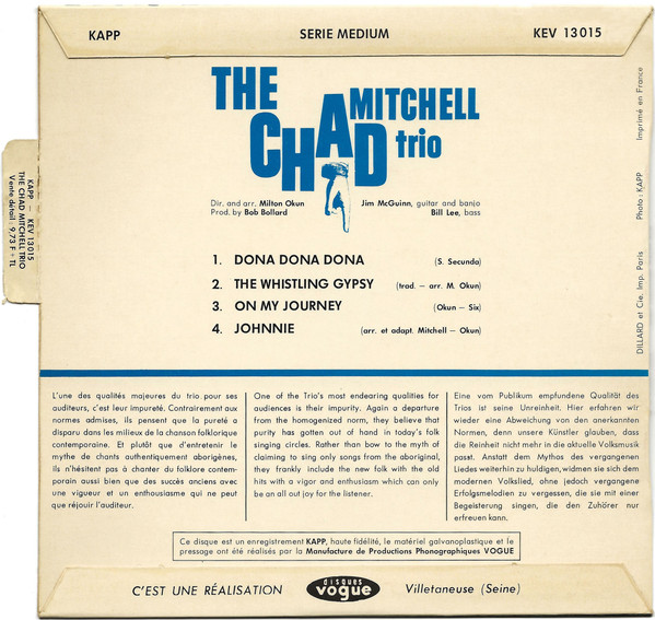 Chad Mitchell Trio - Dona Dona Dona - Used Vinyl Record 7" image 6