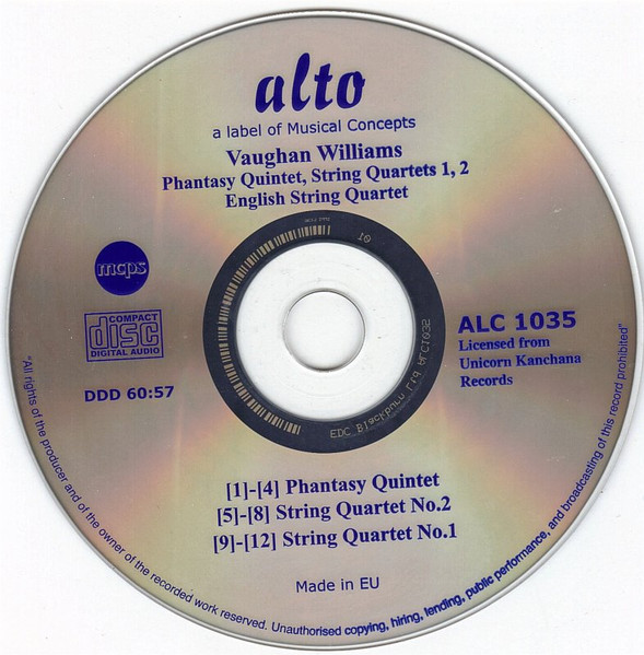 Ralph Vaughan Willia - Phantasy Quintet - String Quartets 1, 2 - Used image 3