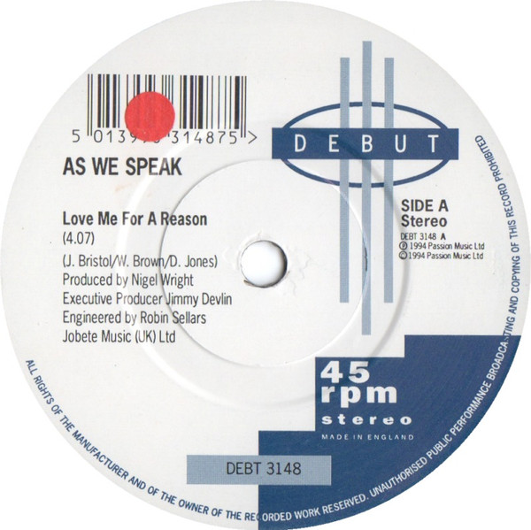 As We Speak - Love Me For A Reason - Used Vinyl Record 7" image 3