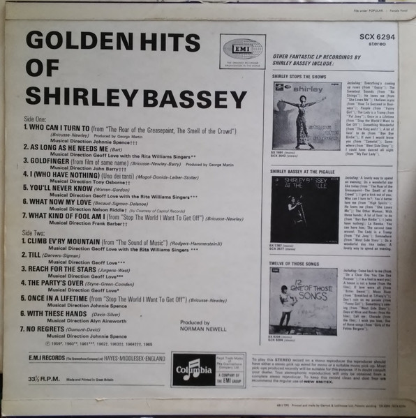 Shirley Bassey - Golden Hits Of - Used Vinyl Record image 2