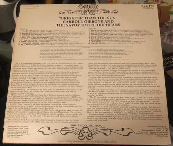 Carroll Gibbons - Brighter Than The Sun - Used Vinyl Record image 2