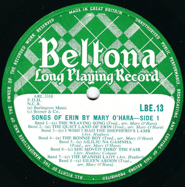 Mary O'Hara - Songs Of Erin - Used Vinyl Record image 3