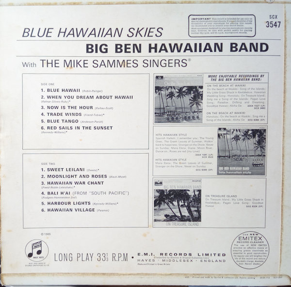 Big Ben Hawaiian Ban - Blue Hawaiian Skies - Used Vinyl Record image 2