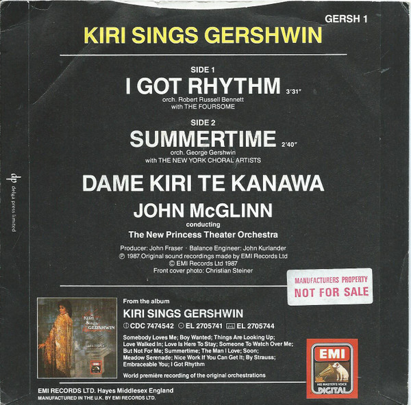 Kiri Te Kanawa - I Got Rhythm - Used Vinyl Record 7" image 2